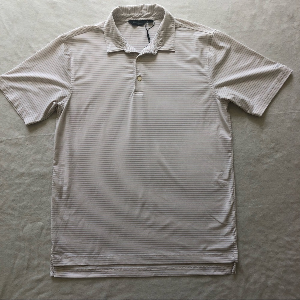 Flawed—Walter Hagen S Mens White & Gold Striped Golf Polo Collared Shirt NWOT